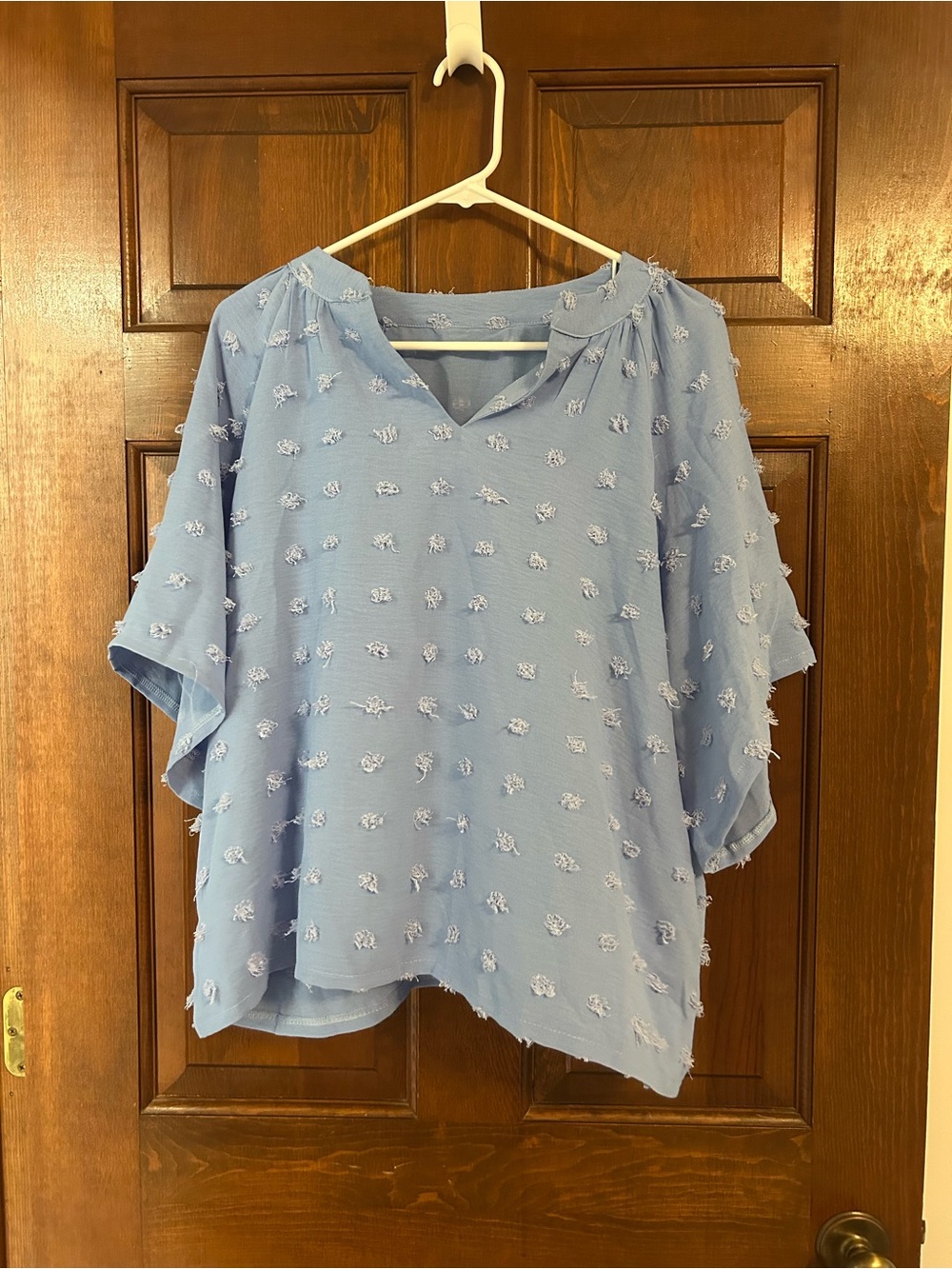 SHEIN Light Blue Textured Flutter-Sleeve Blouse